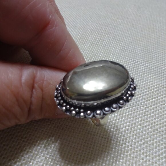 Unique APACHE PYRITE Handmade Sterling Ring Size 8.25 #31C - Picture 3 of 3